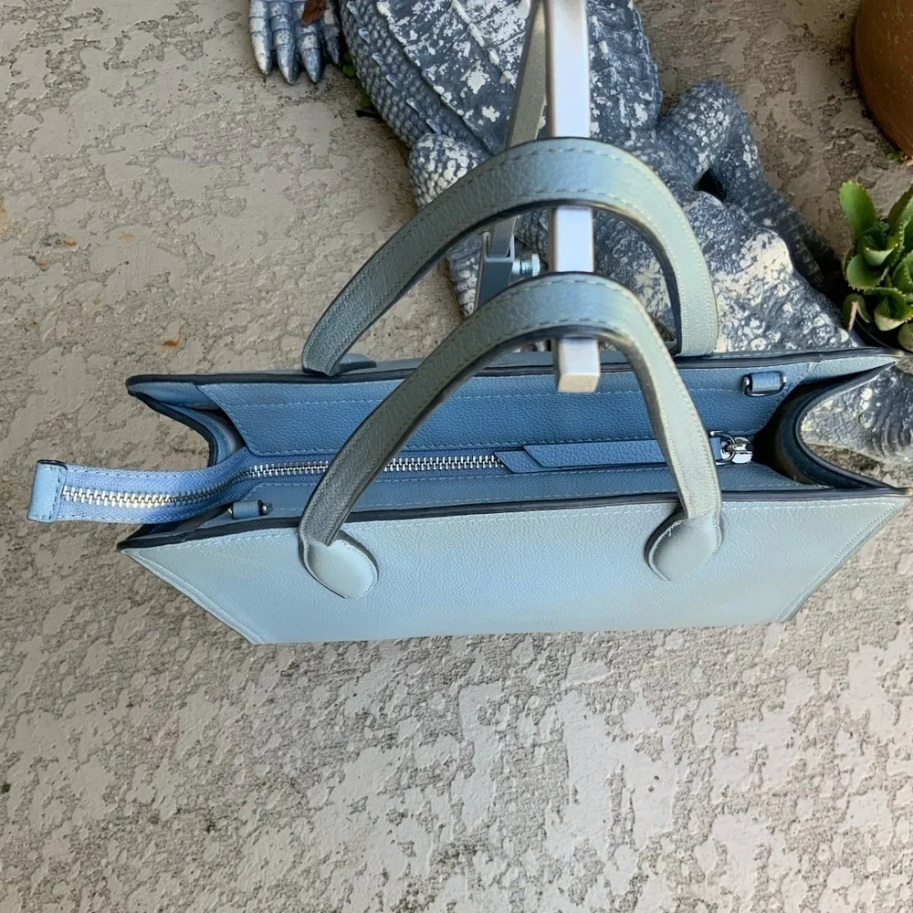 Kate Spade Rowe Dusty Blue Medium Top Zip Pebble Leather Satchel Purse Bag